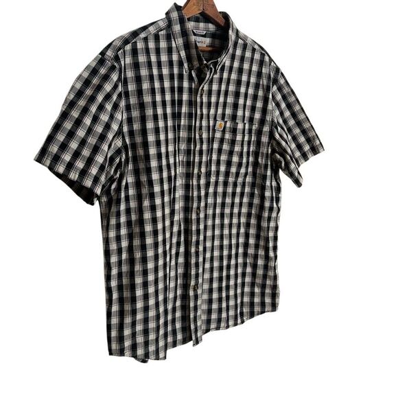 Carhartt Relaxed Fit Lightweight Plaid Short Sleeve Button Down Shirt Black XL - Picture 2 of 7